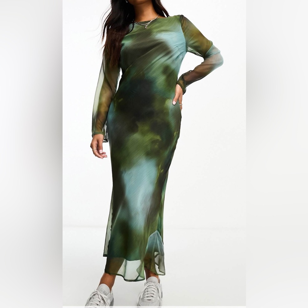 Midi Chiffon Dress - Green/Blue